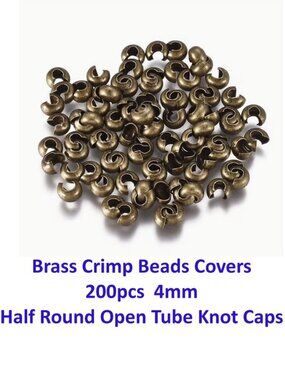 200pcs Brass Crimp Beads Covers, 4mm, Half Round Open Tube Knot Caps
